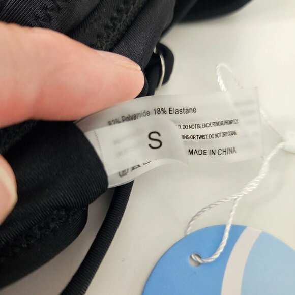 Womens Black V-Neck Bikini Swimsuit Set S High Waisted 2-Piece Bathing Suit - Picture 11 of 13